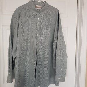 Roundtree & Yorke Gold Label Dress Shirt Mens 18.5 36/37 Big Green White Stripe